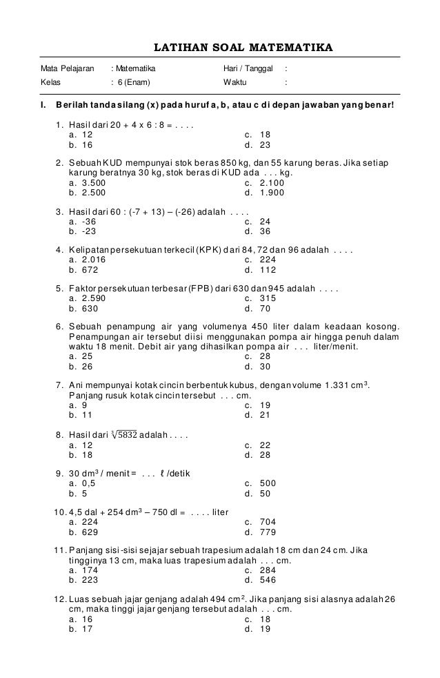 Soal latihan matematika kelas 6 - Cara Pintar Bahas Soal Kunci Jawaban