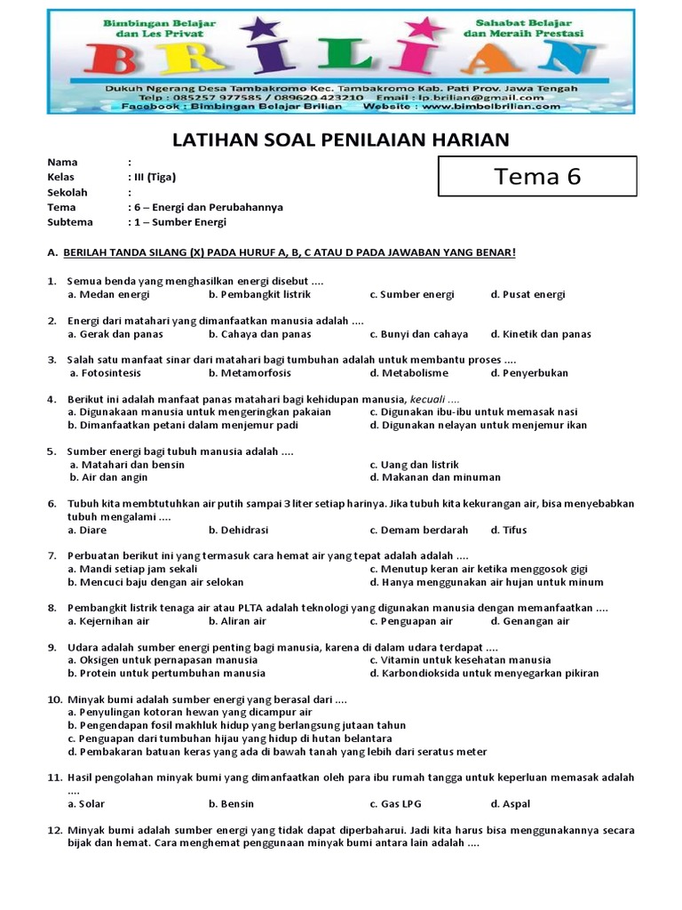 Akhirnya Tersedia Contoh Soal Tema 6 Subtema 1 Kelas 3 Kurikulum 2018 yang Wajib Dipelajari Sebelum Ujian