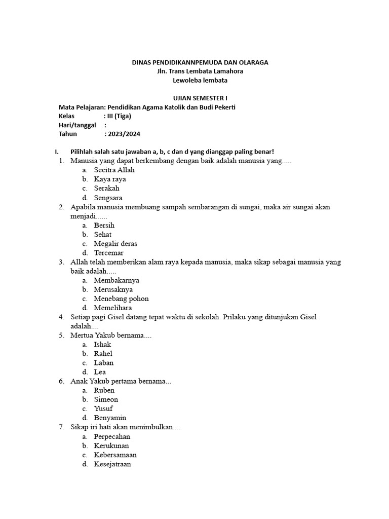 Kumpulan Soal Agama Katolik Kelas 3 Semester 2 yang Wajib Kamu Kuasai Sekarang Kumpulan Soal Agama Katolik Kelas 3 Semester 2 yang Wajib Kamu Kuasai Sekarang