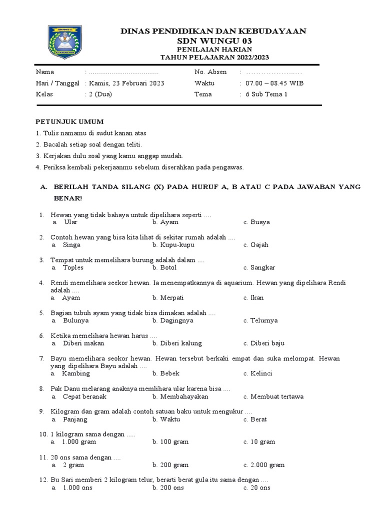 Terbukti! 7 contoh soal tema 6 subtema 1 kelas 2 sd k13 yang Wajib Dikuasai Sebelum Ujian
